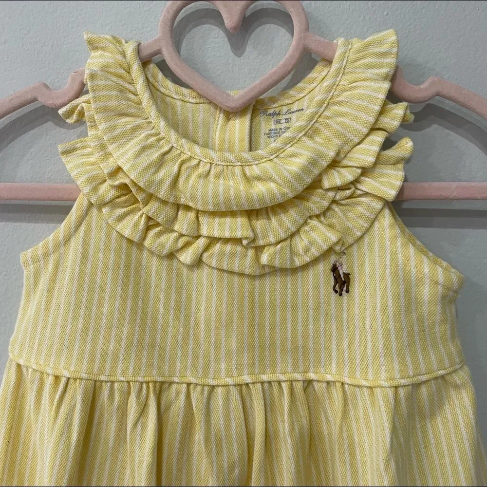 RALPH LAUREN Cotton Baby Girl Pastel Yellow Ruffle Romper Size 9 Months